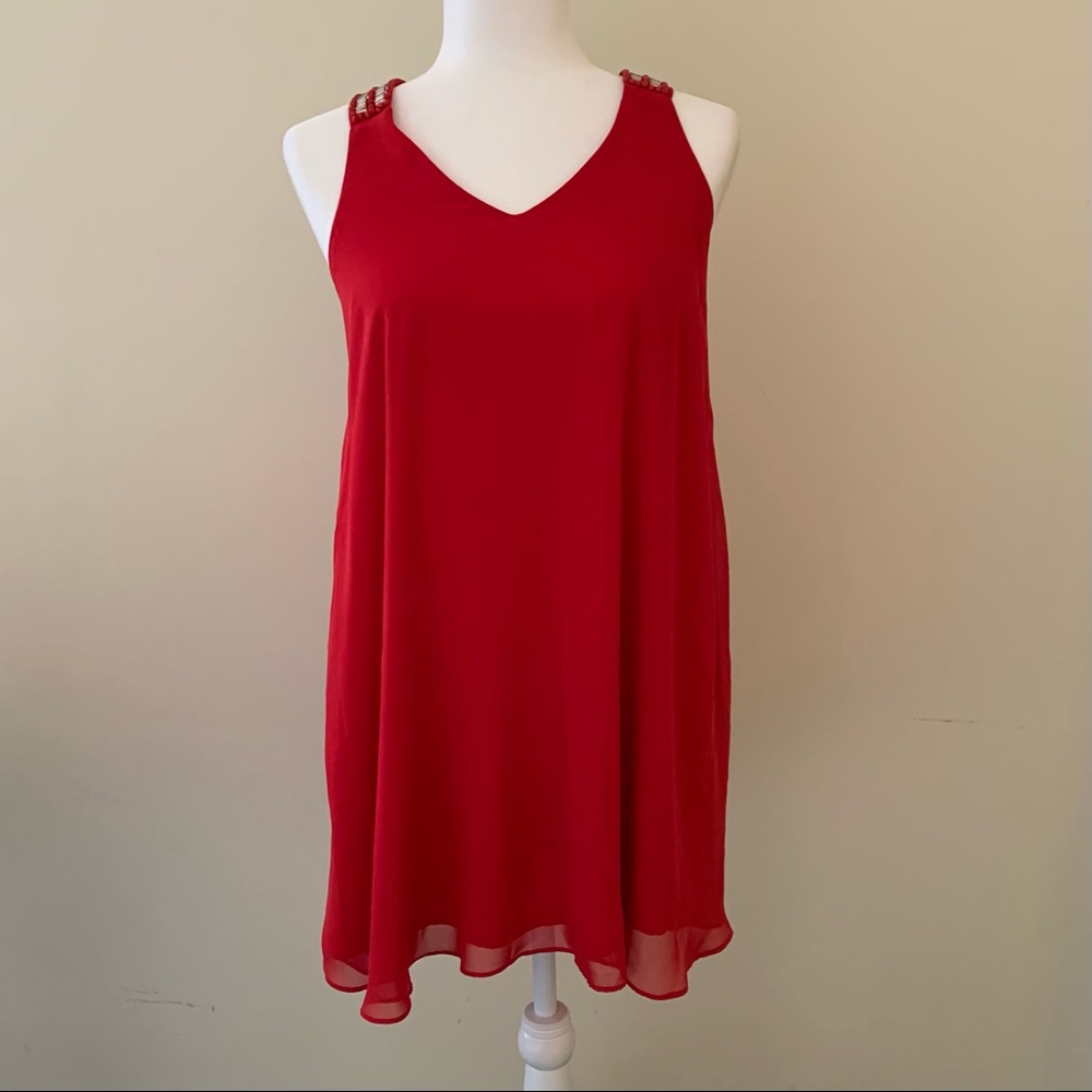 Red embellished party dress